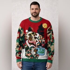 Kohl's Festive Moose Crewneck Sweater - Red, Green, Cream